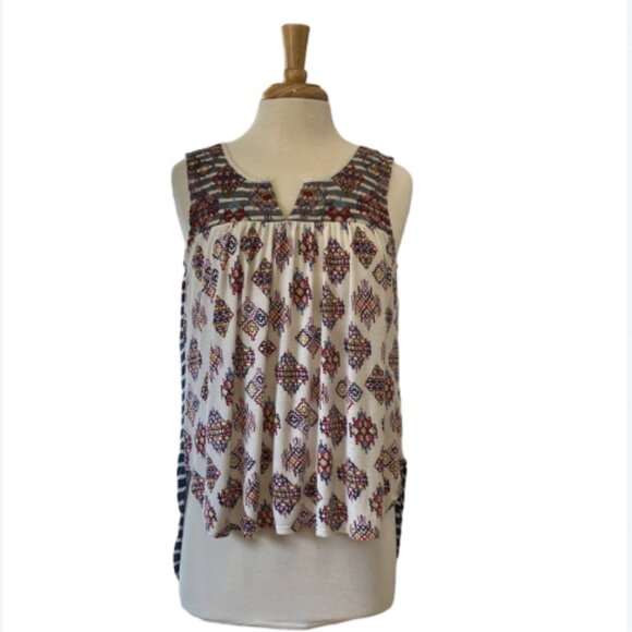 Anthropologie One September high-low tank boho stripes embroidered size S - Picture 2 of 5